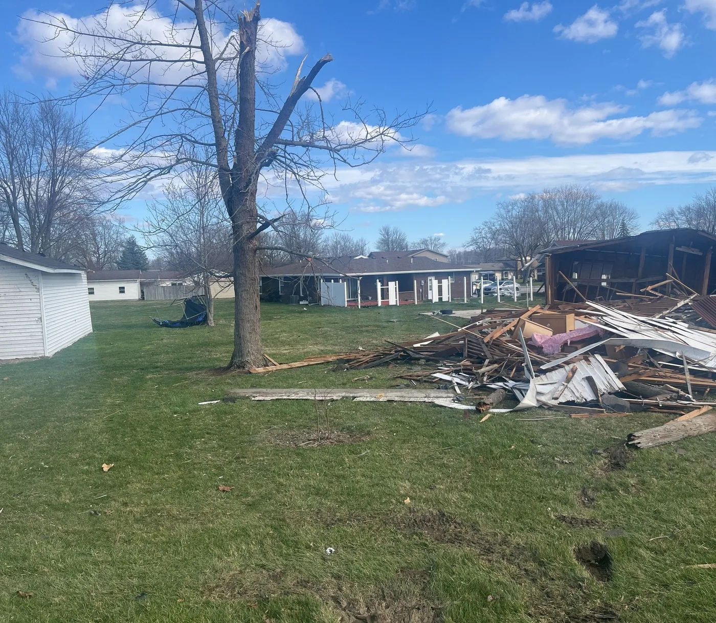Storm-damaged property illustrating losses we document for Irving claims