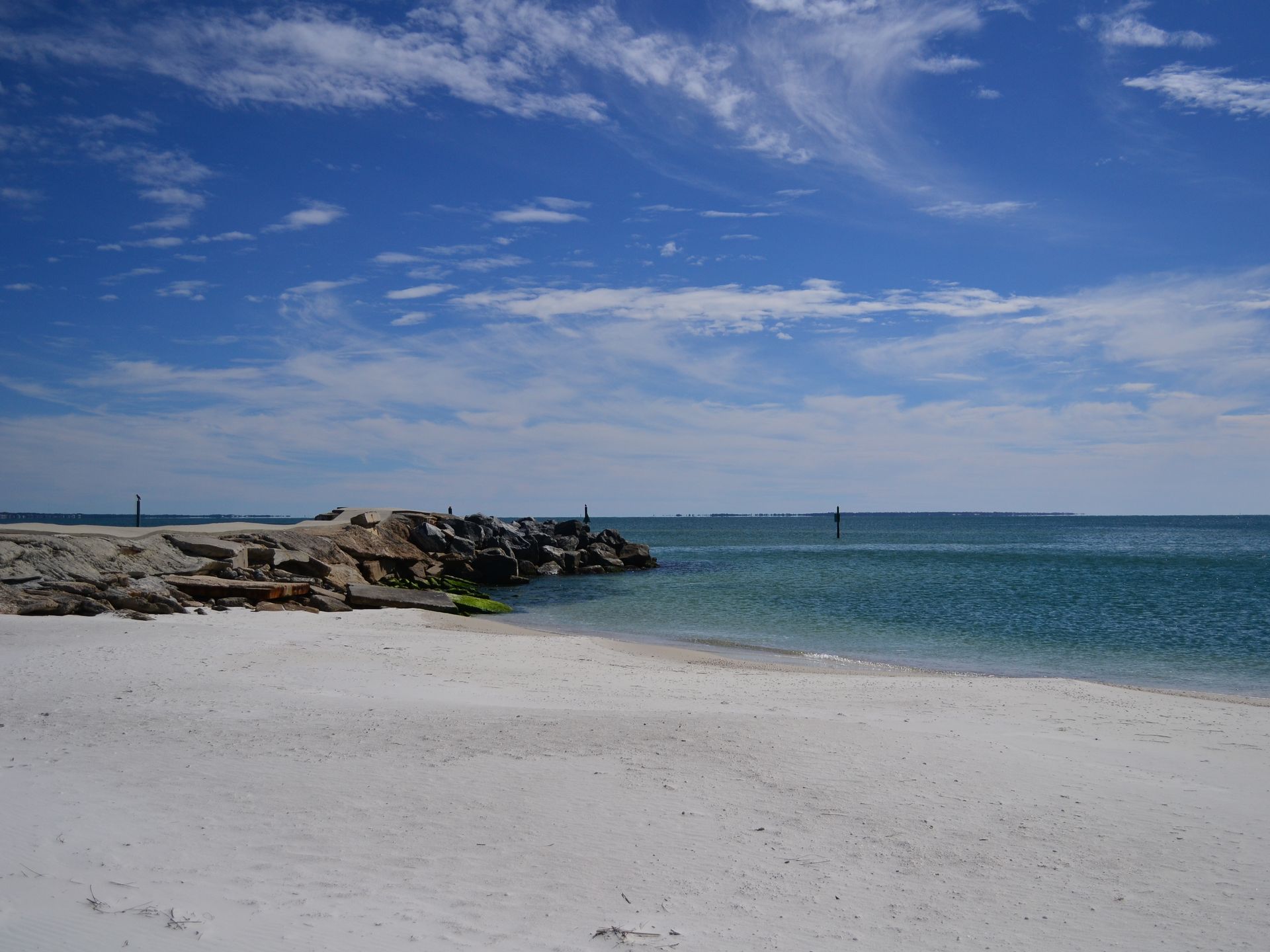 Jetty and white-sand beach at Mexico Beach, Florida