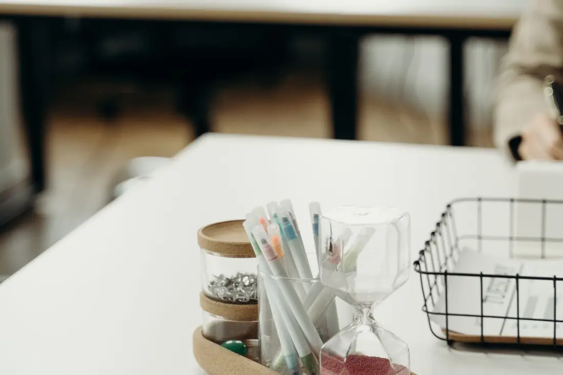 Hourglass on an office desk